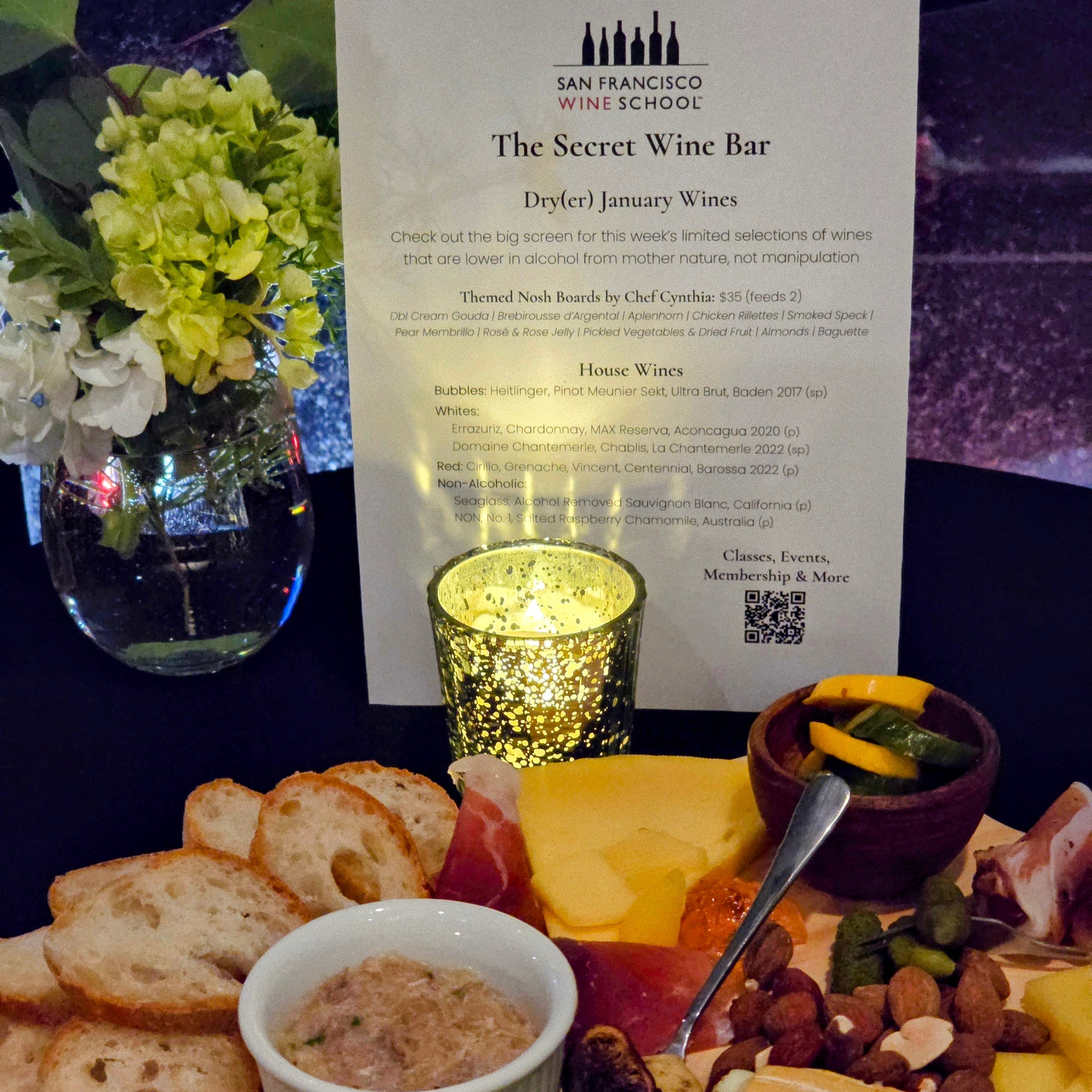 New wine and nosh board themes each month