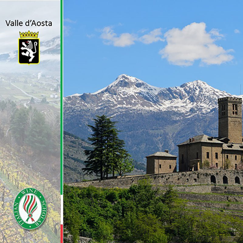 Scenic vineyard landscape in Italy’s Valle d’Aosta region featured in the Wines of Valle d’Aosta & Liguria class.