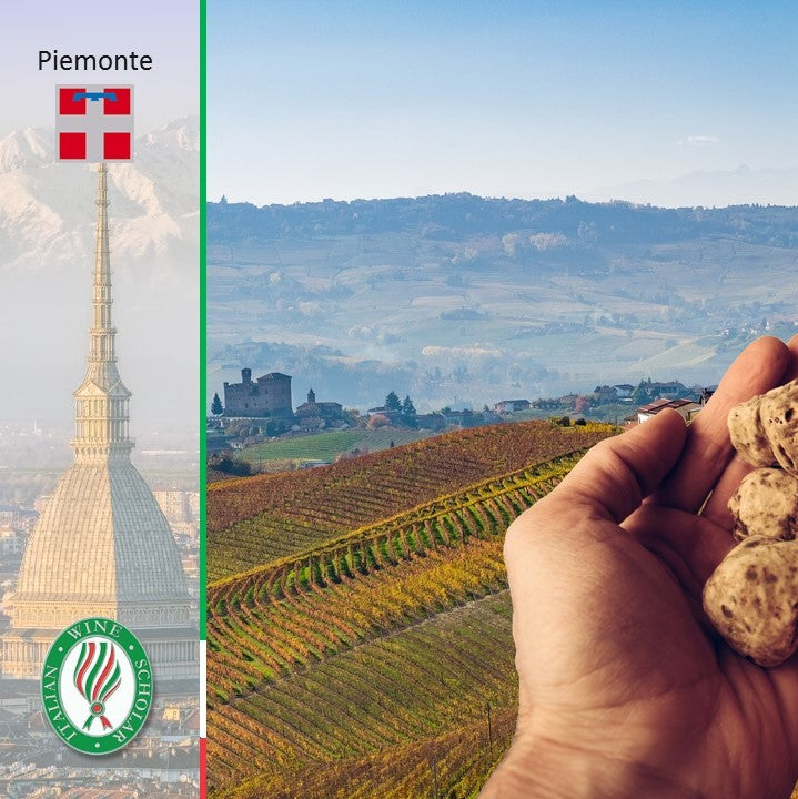 Picturesque countryside and vineyards of Piemonte highlighted in the Wines of Piemonte course.