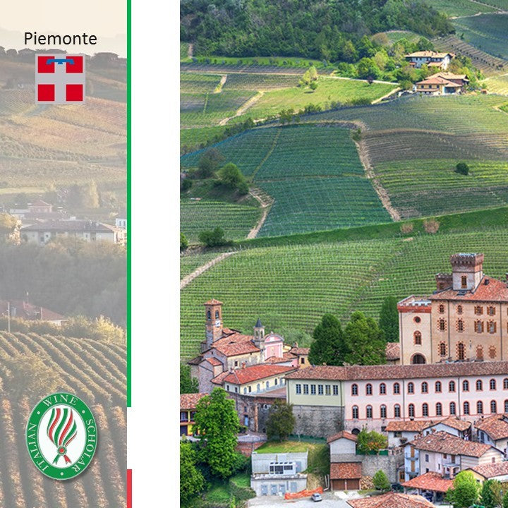 Scenic vineyard hills in Italy’s Piemonte region featured in the Wines of Piemonte class at San Francisco Wine School.